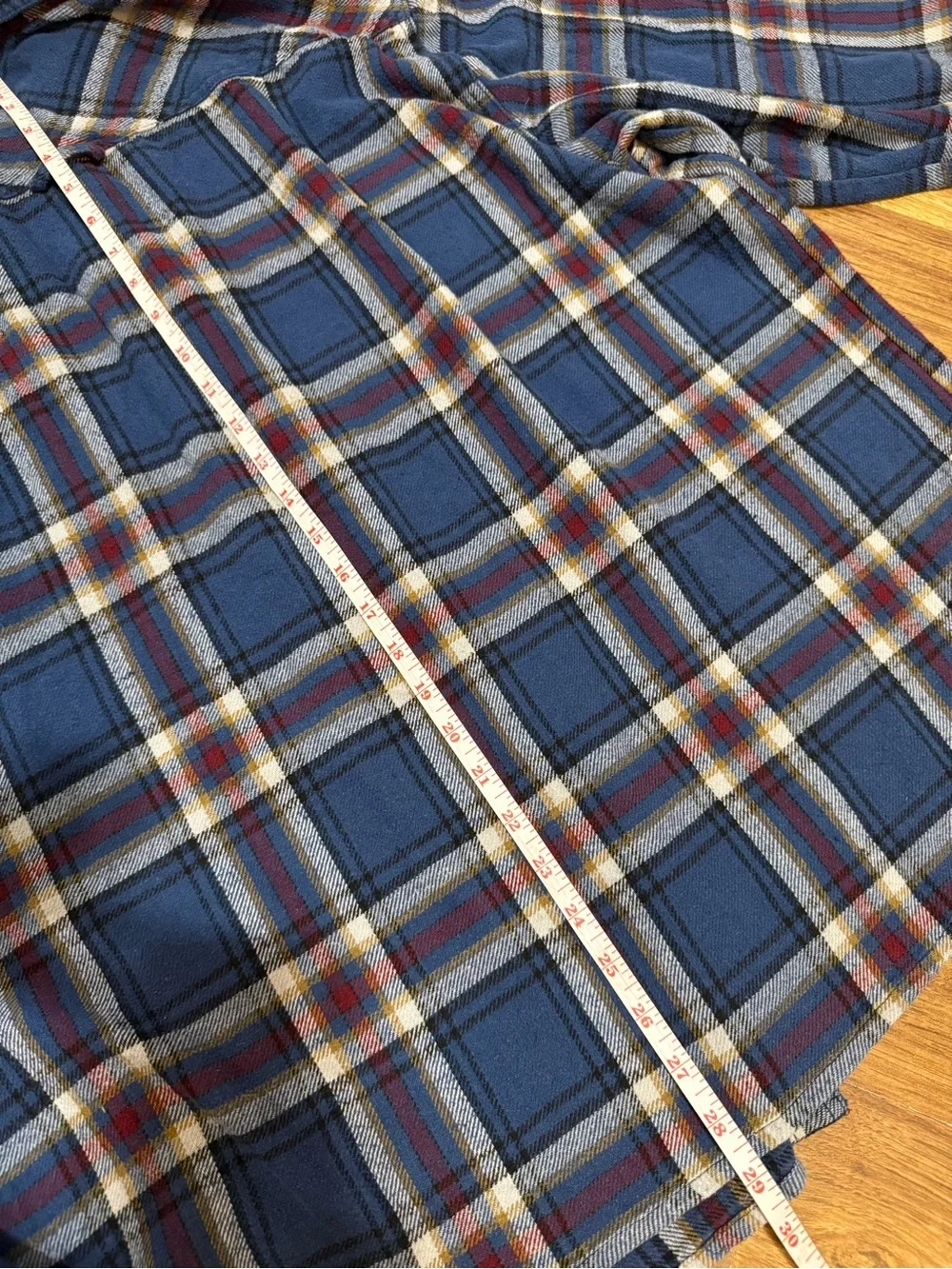Stanley Blue Plaid Button-Down Shirt with Red and White Accents